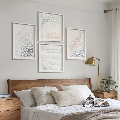 Set 4 slik v okvirju Abstraktni pastelni valovi