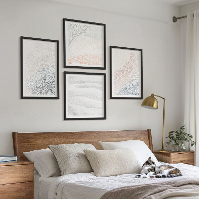 Set 4 slik v okvirju Abstraktni pastelni valovi