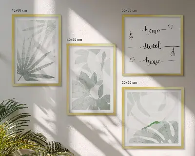 Pripravljena stenska galerija z motivi zelenkasto-sivih listov rastlin