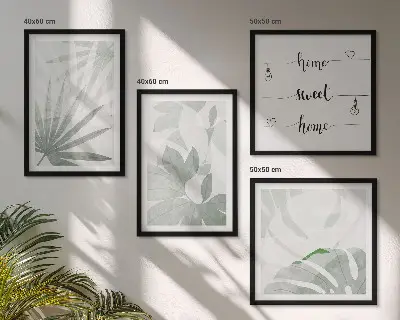 Pripravljena stenska galerija z motivi zelenkasto-sivih listov rastlin