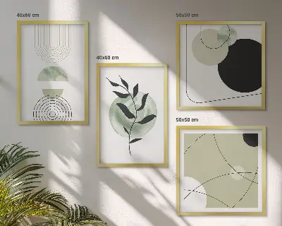 Pripravljena stenska galerija z abstraktnimi rastlinskimi motivi