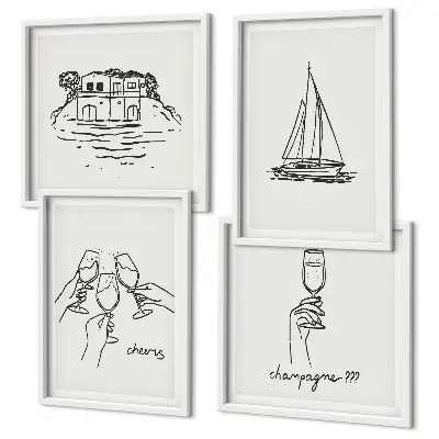 Pripravljena stenska galerija motiva hiše na vodi in jadrnice