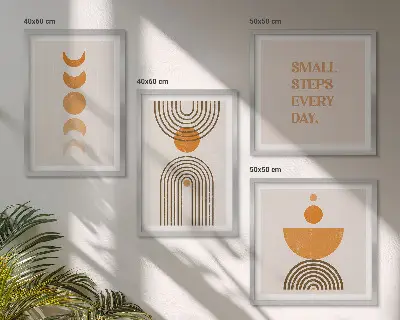 Komplet slik za nad zofo z minimalističnimi boho vzorci
