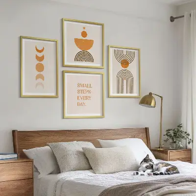 Komplet slik za nad zofo z minimalističnimi boho vzorci