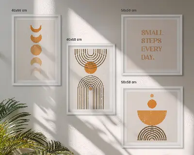 Komplet slik za nad zofo z minimalističnimi boho vzorci