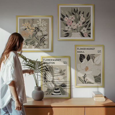 Pripravljena stenska galerija Retro rože iz mest po svetu