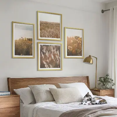 Komplet slik nad zofo poletni travniki z rožami ob sončnem zahodu