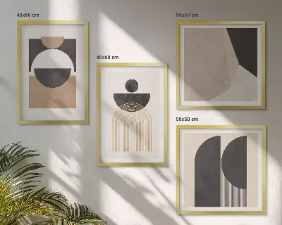 Pripravljena stenska galerija abstraktne oblike v bež in rjavih odtenkih