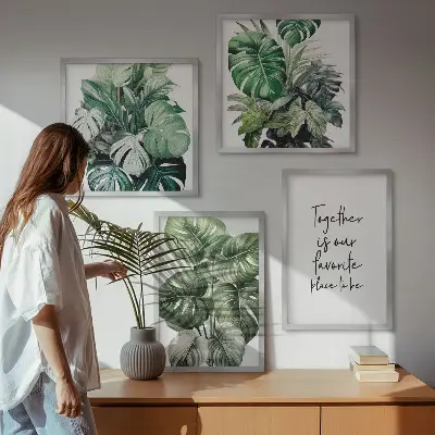 Pripravljena stenska galerija dekoracija z zelenimi tropskimi listi