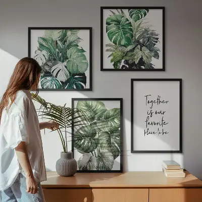 Pripravljena stenska galerija dekoracija z zelenimi tropskimi listi