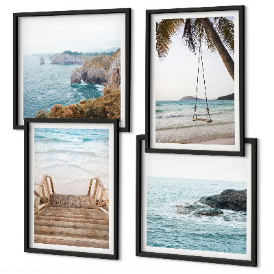 Set 4 slik v okvirju Stopnice plaža pogled na morje gugalnica