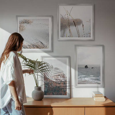 Komplet slik nad zofo Abstraktni valovi sivi pastel