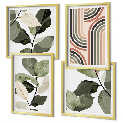 Set 4 slik v okvirju Geometrijski rastlinski motivi