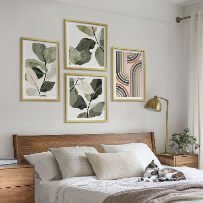 Set 4 slik v okvirju Geometrijski rastlinski motivi