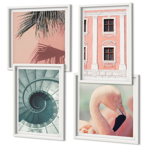 Set 4 slik v okvirju Arhitekturni pastelni vzorci