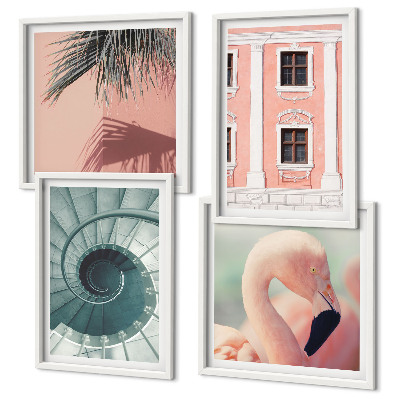 Set 4 slik v okvirju Arhitekturni pastelni vzorci