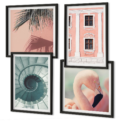 Set 4 slik v okvirju Arhitekturni pastelni vzorci