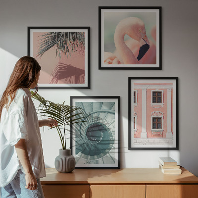 Set 4 slik v okvirju Arhitekturni pastelni vzorci