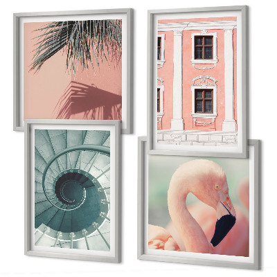 Set 4 slik v okvirju Arhitekturni pastelni vzorci