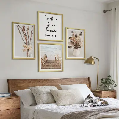 Komplet slik za nad zofo minimalističen motiv vej in rož v naravnem slogu