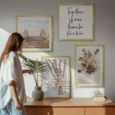 Komplet slik za nad zofo minimalističen motiv vej in rož v naravnem slogu