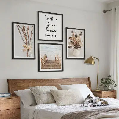Komplet slik za nad zofo minimalističen motiv vej in rož v naravnem slogu