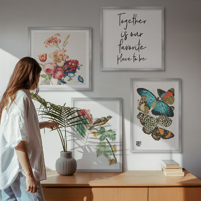 Komplet slik nad zofo Rože metulji ptica pastel