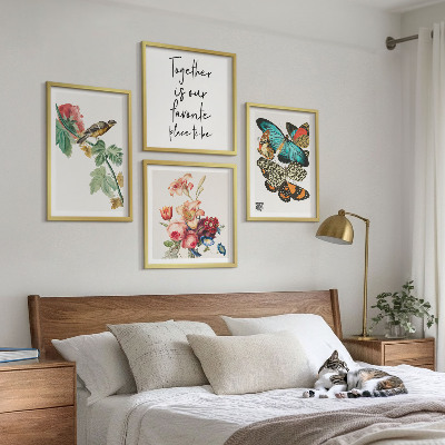 Komplet slik nad zofo Rože metulji ptica pastel