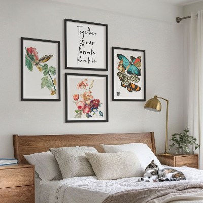 Komplet slik nad zofo Rože metulji ptica pastel