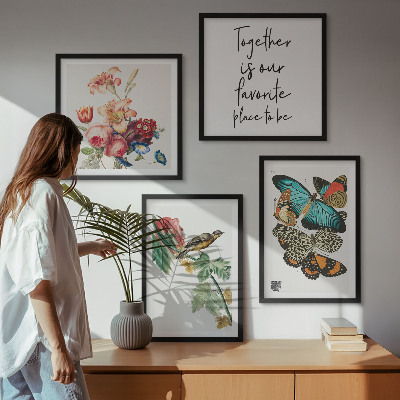 Komplet slik nad zofo Rože metulji ptica pastel