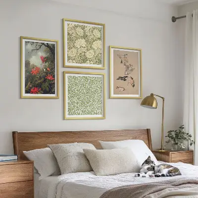 Rože in ptice v naravnem okolju komplet 4 slik v okvirju