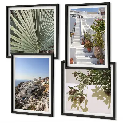 Pripravljena stenska galerija bele stopnice s pogledom na Santorini