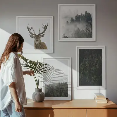 Pripravljena stenska galerija zeleni gozdovi z megleno pokrajino