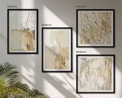 Pripravljena stenska galerija z abstraktnimi bež in belimi vzorci