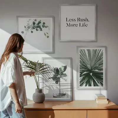 Set 4 slik v okvirju z motivom minimalizma zelenih rastlin