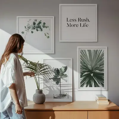 Set 4 slik v okvirju z motivom minimalizma zelenih rastlin
