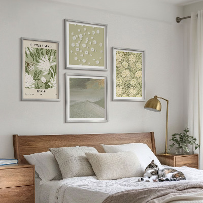 Set 4 slik v okvirju Cvetlične abstrakcije v boho slogu