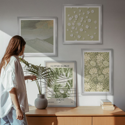 Set 4 slik v okvirju Cvetlične abstrakcije v boho slogu