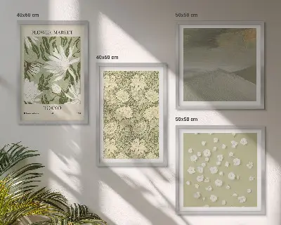 Cvetlične abstrakcije v boho slogu komplet 4 slik v okvirju