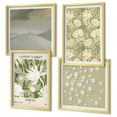 Set 4 slik v okvirju Cvetlične abstrakcije v boho slogu