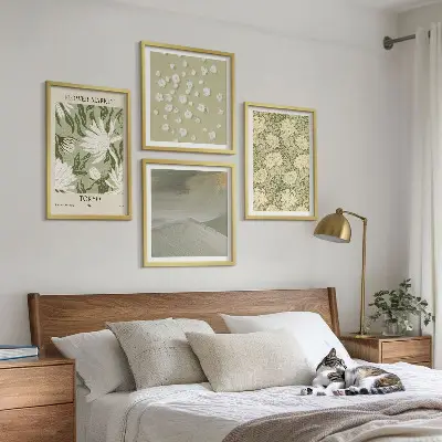 Cvetlične abstrakcije v boho slogu komplet 4 slik v okvirju