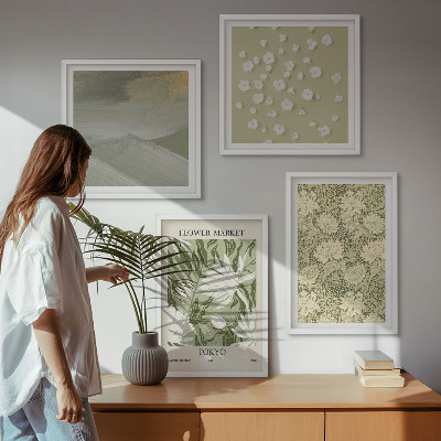 Set 4 slik v okvirju Cvetlične abstrakcije v boho slogu