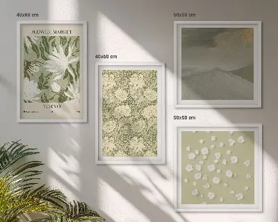 Cvetlične abstrakcije v boho slogu komplet 4 slik v okvirju