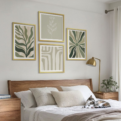 Pripravljena stenska galerija Rastlinski vzorci zeleni minimalizem