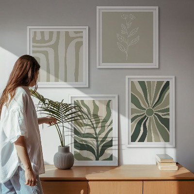 Pripravljena stenska galerija Rastlinski vzorci zeleni minimalizem