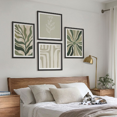 Pripravljena stenska galerija Rastlinski vzorci zeleni minimalizem