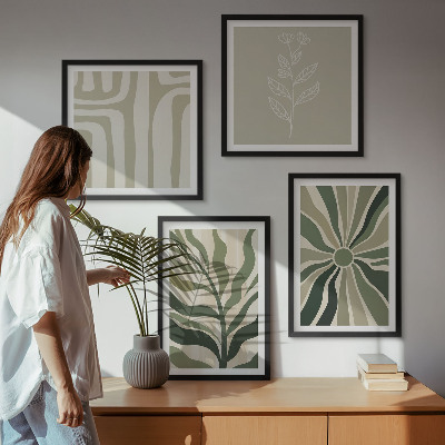 Pripravljena stenska galerija Rastlinski vzorci zeleni minimalizem