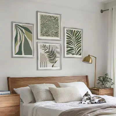 Pripravljena stenska galerija pastelne ilustracije listov in valov