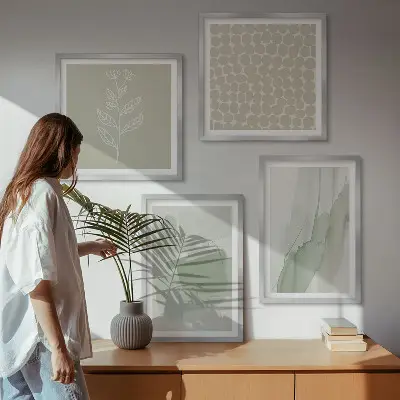 Komplet slik nad zofo z motivom abstraktnih akvarelnih rastlin