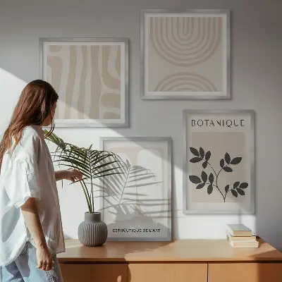 Boho plakati z nežnimi rastlinami komplet 4 slik v okvirju